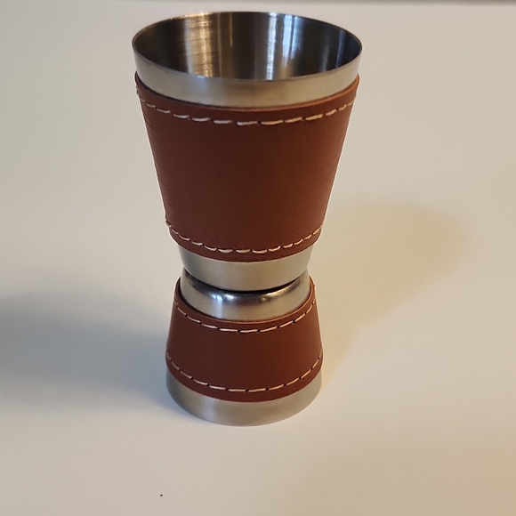 Leather Wraped Duel Shot Stainless Measuring Cup - Picture 3 of 3